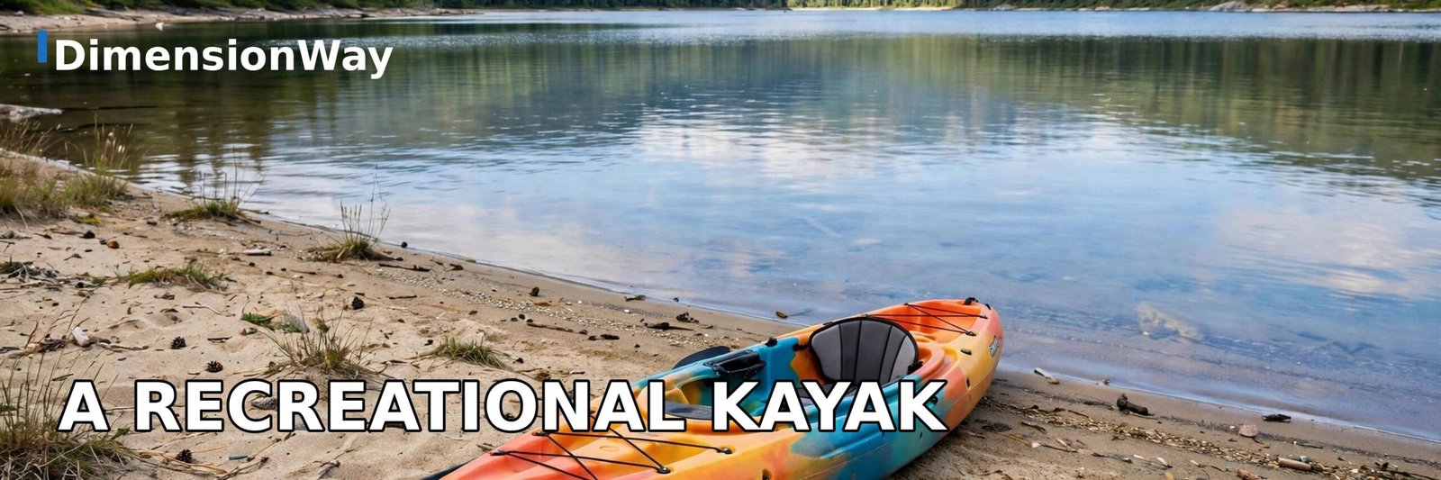 A recreational kayak about 10 feet long on a lakeshore.