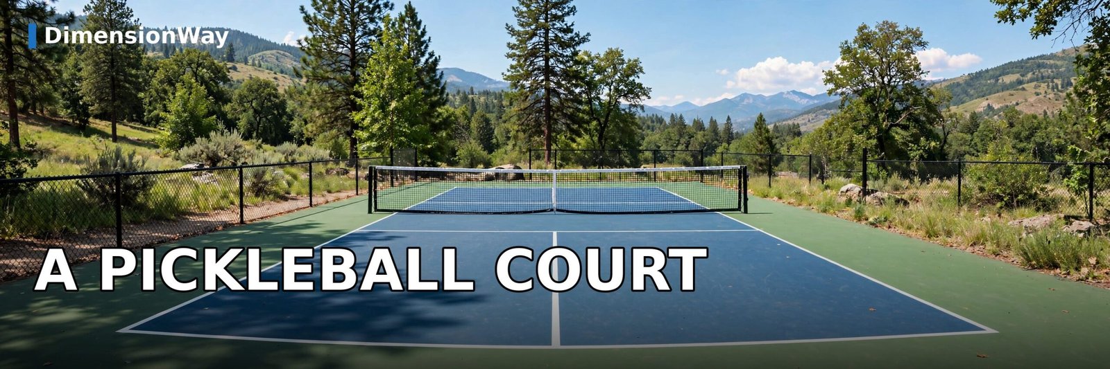 A regulation pickleball court, 20 feet wide.