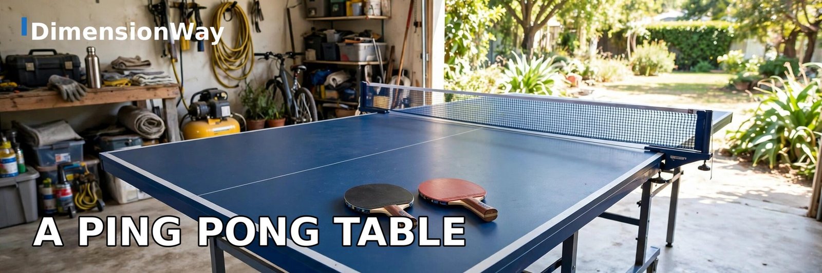 A regulation ping pong table, about 9 feet long, just under 10 feet.