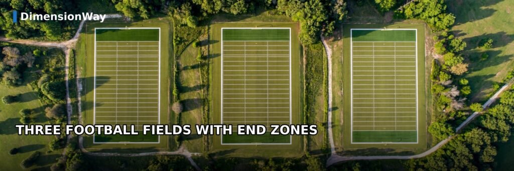 Three football fields with end zones measure about 1,080 feet