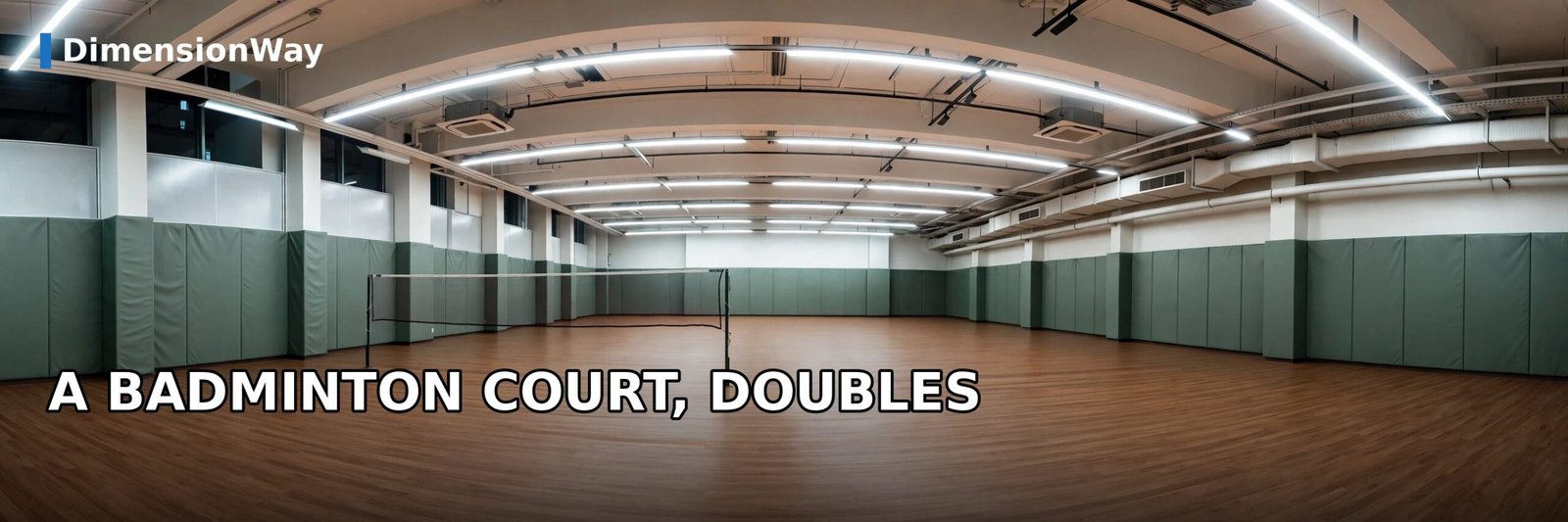 A badminton court, 20 feet wide for doubles play.