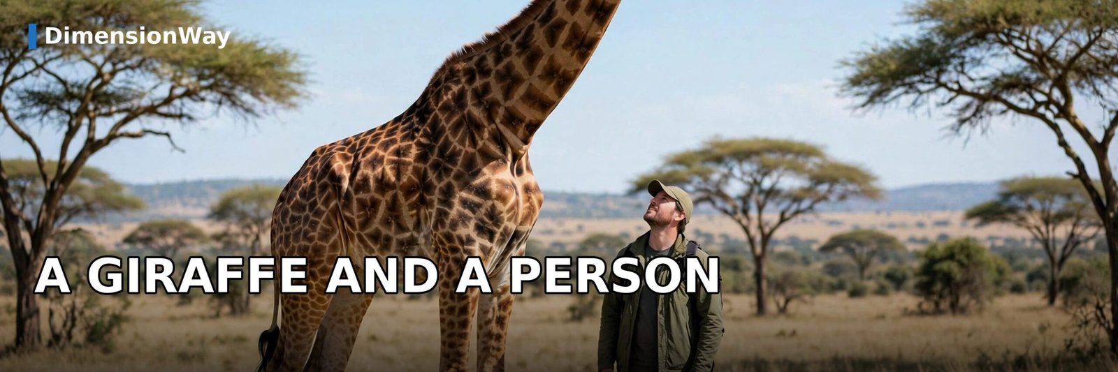 Adult giraffe standing next to a person, showing giraffe height compared to a two-story house.