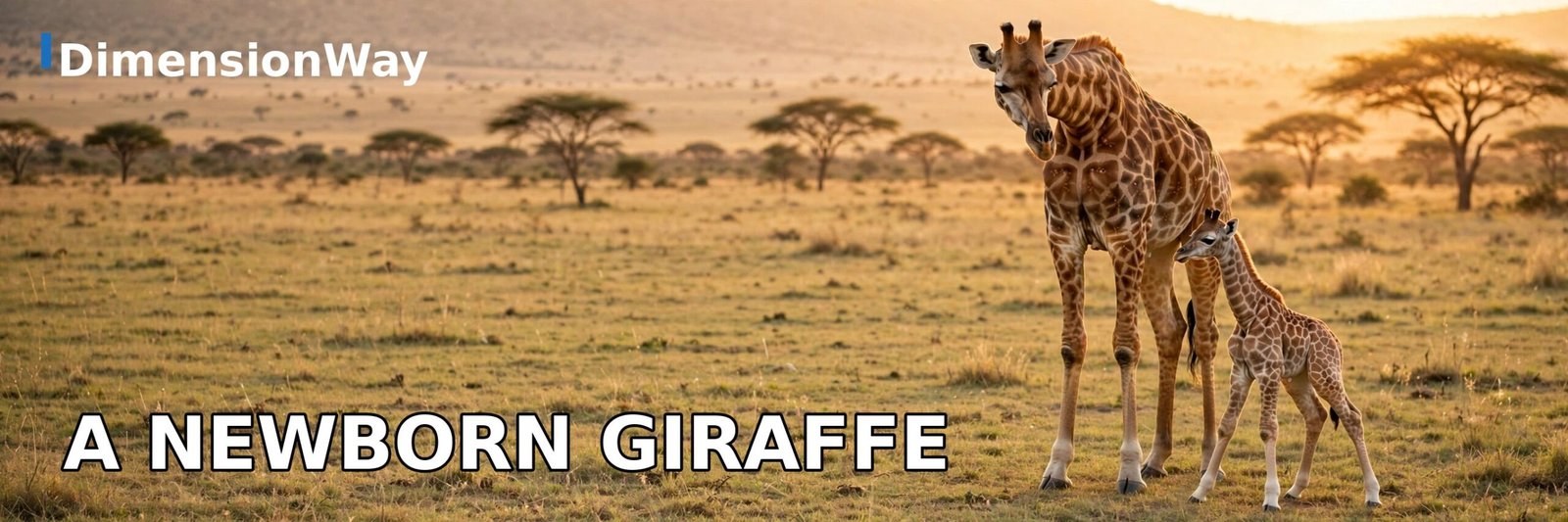 Newborn giraffe about 6 feet tall standing next to its mother on the savanna.