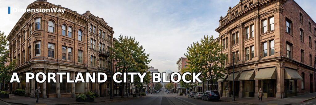 A Portland Oregon city block measuring 200 feet on each side