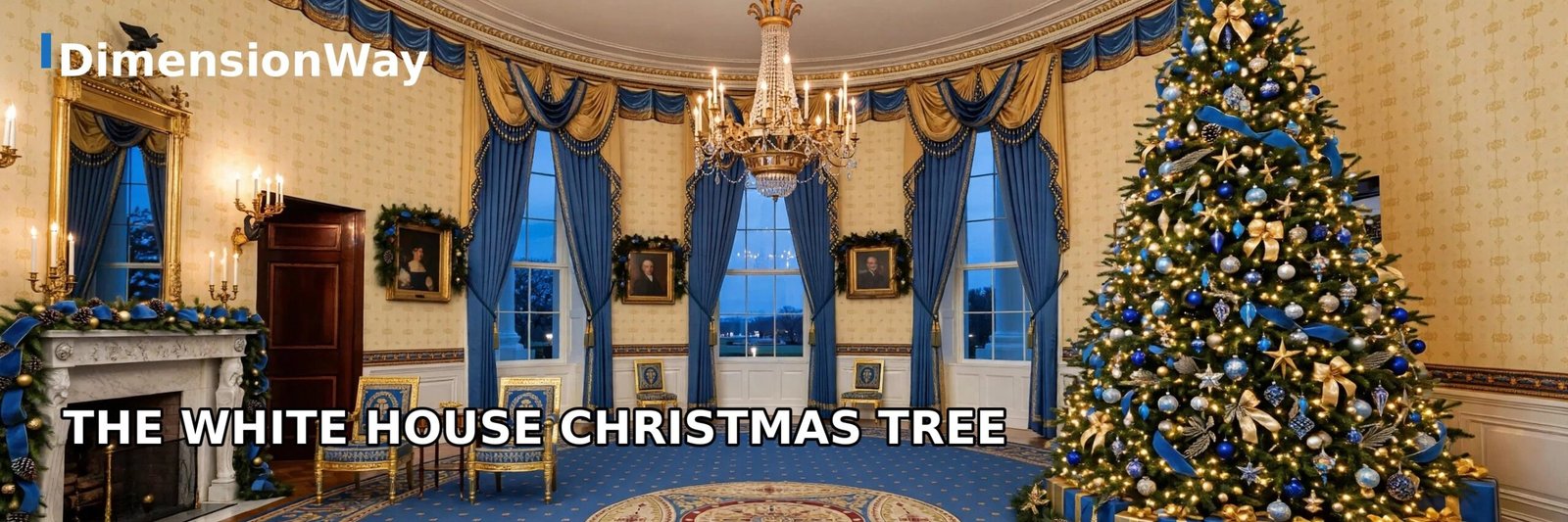 Twenty foot Fraser fir Christmas tree decorated in the White House Blue Room