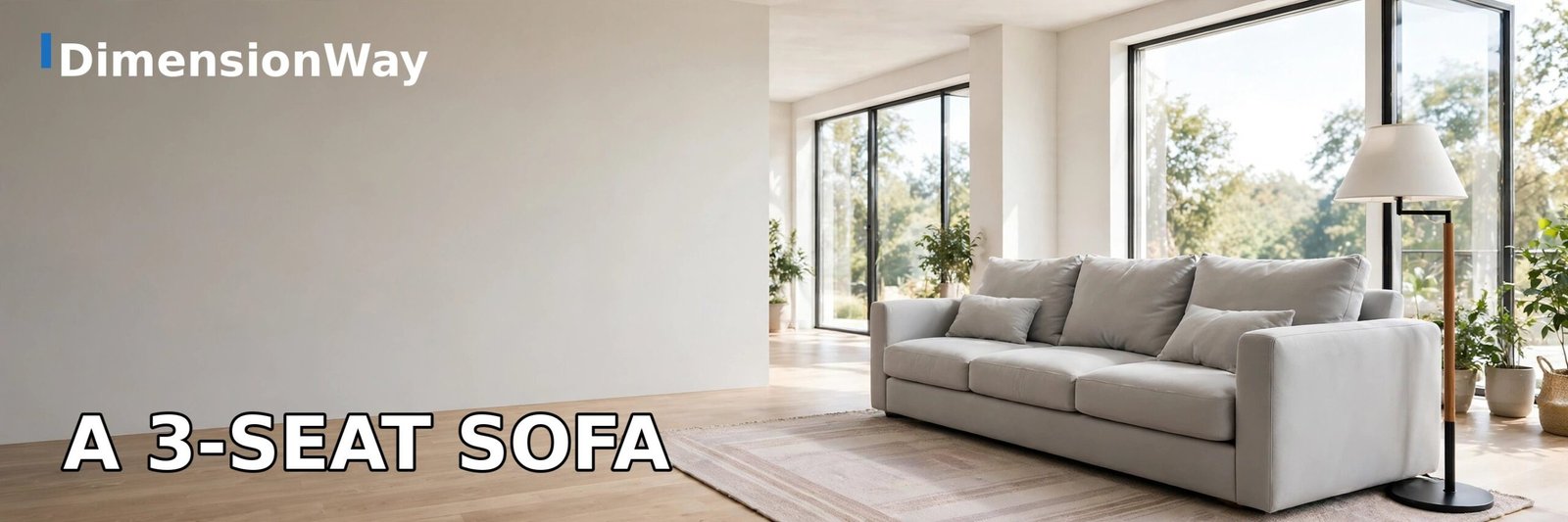 Modern three-seat fabric sofa about 6 feet wide in a bright living room.