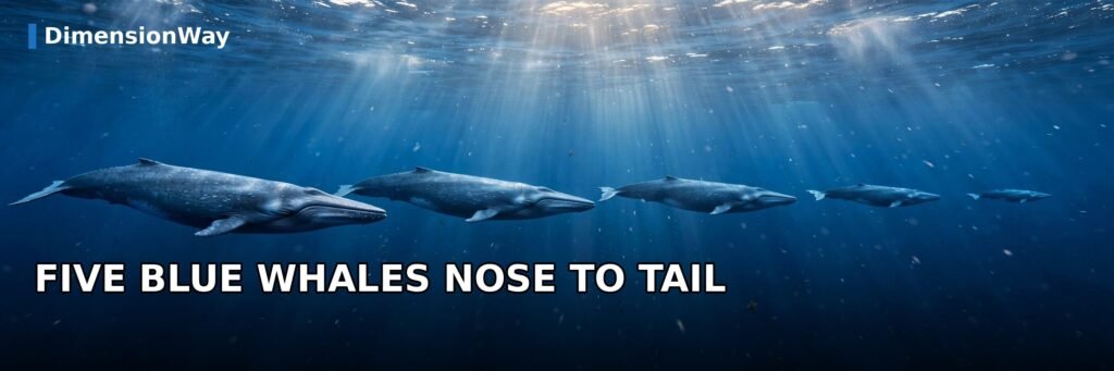 Five blue whales lined up measuring about 500 feet combined.