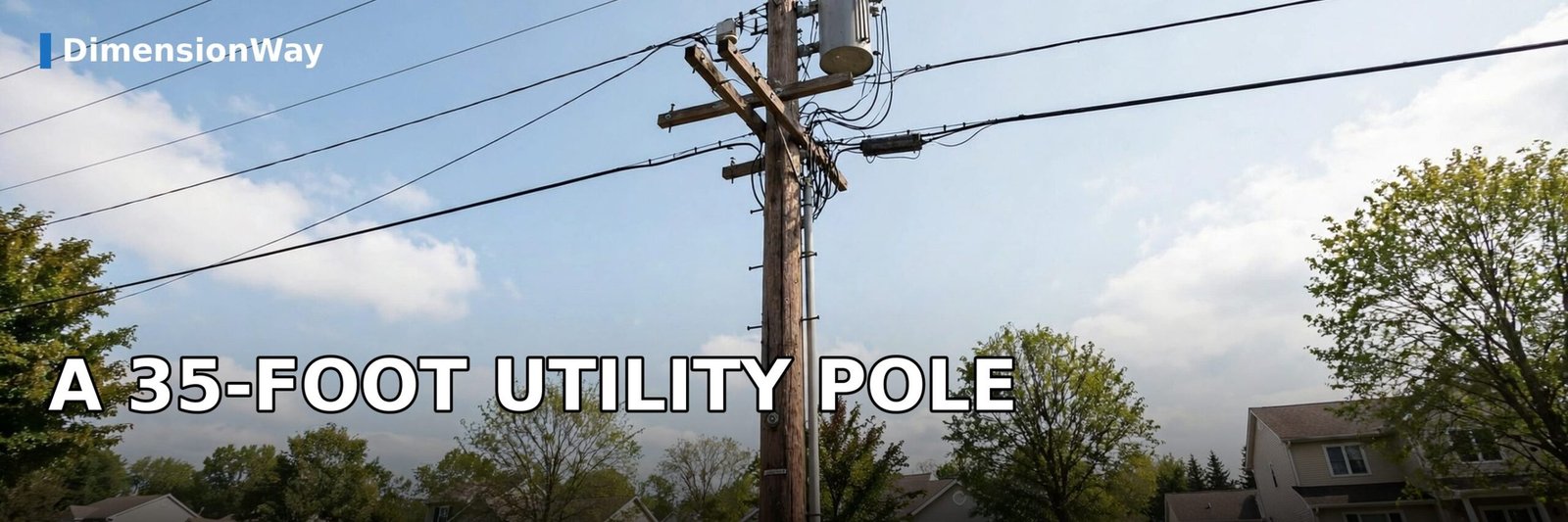 Tall wooden utility pole on a residential street, showing telephone pole height next to a two-story house.