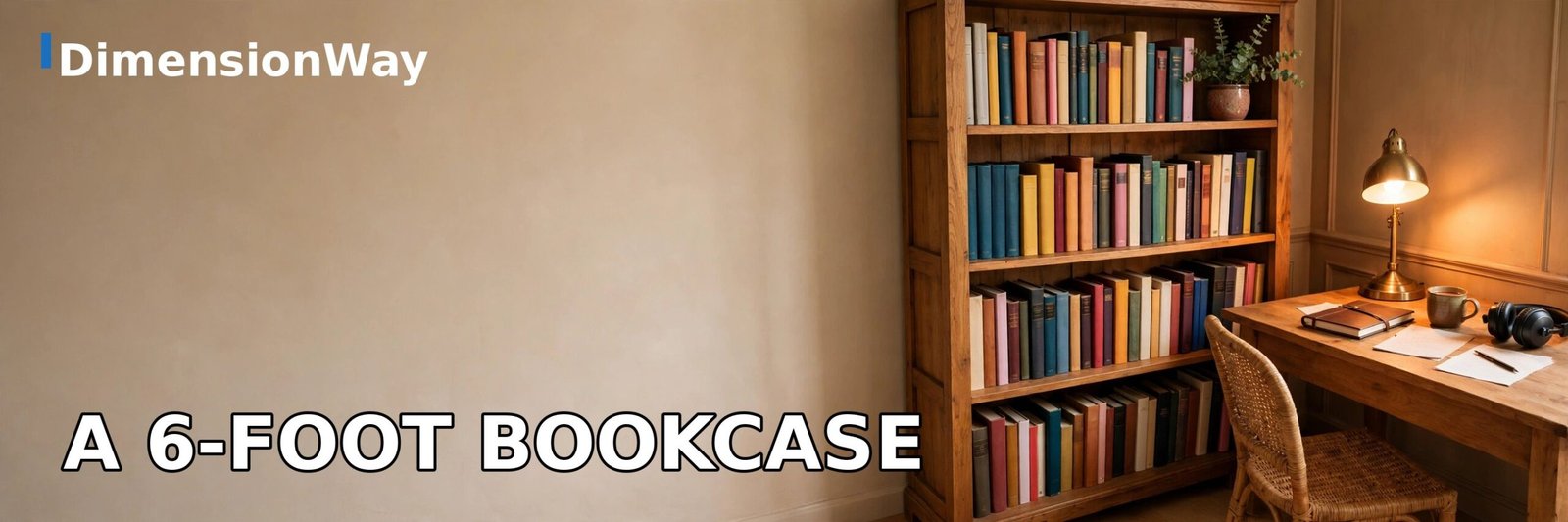 Tall wooden bookcase about 6 feet tall filled with books in a home office.