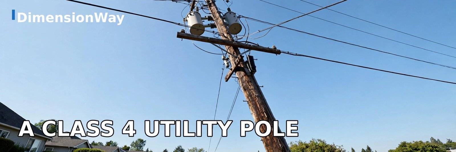Wooden utility pole with power lines showing about 20 feet above the street