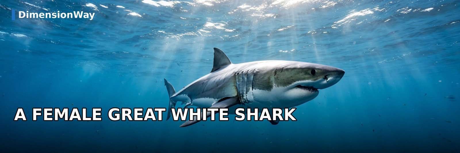 A large female great white shark, about 20 feet long.