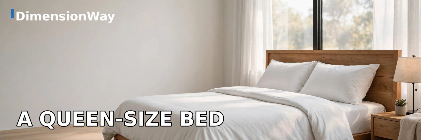 Queen-size bed 80 inches long with white bedding in a bright bedroom.