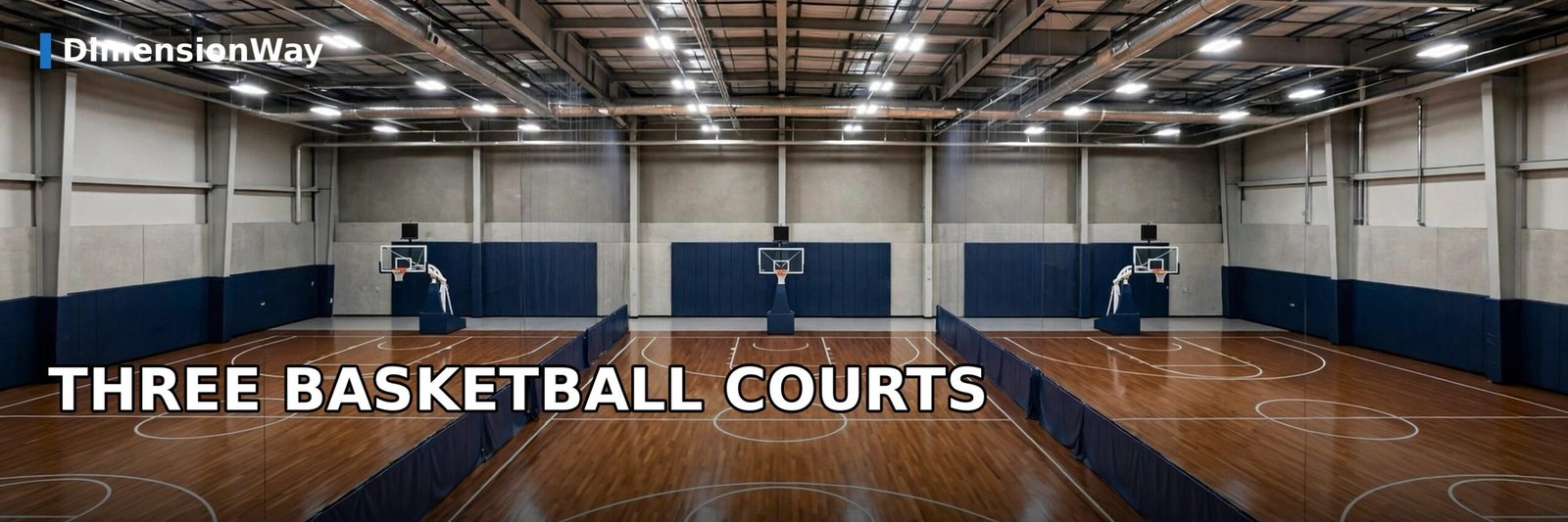 Three NBA-size basketball courts end to end, each 94 feet long.