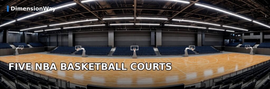 Five NBA basketball courts end to end measuring just under 500 feet.
