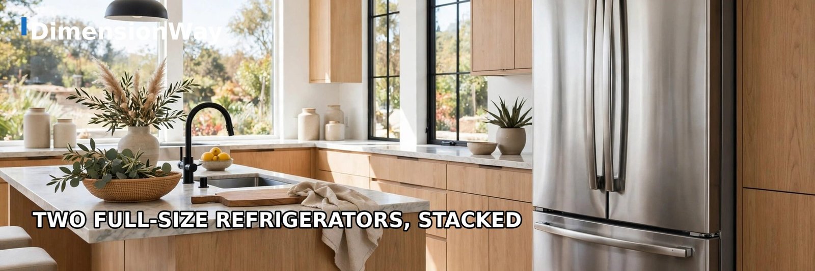 A full-size refrigerator about 68 inches tall; two stacked reach just over 10 feet.