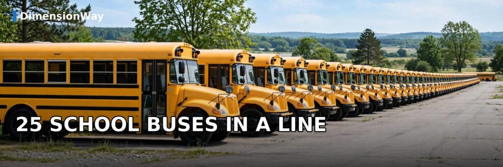 Twenty-five school buses lined up measure about 1000 feet