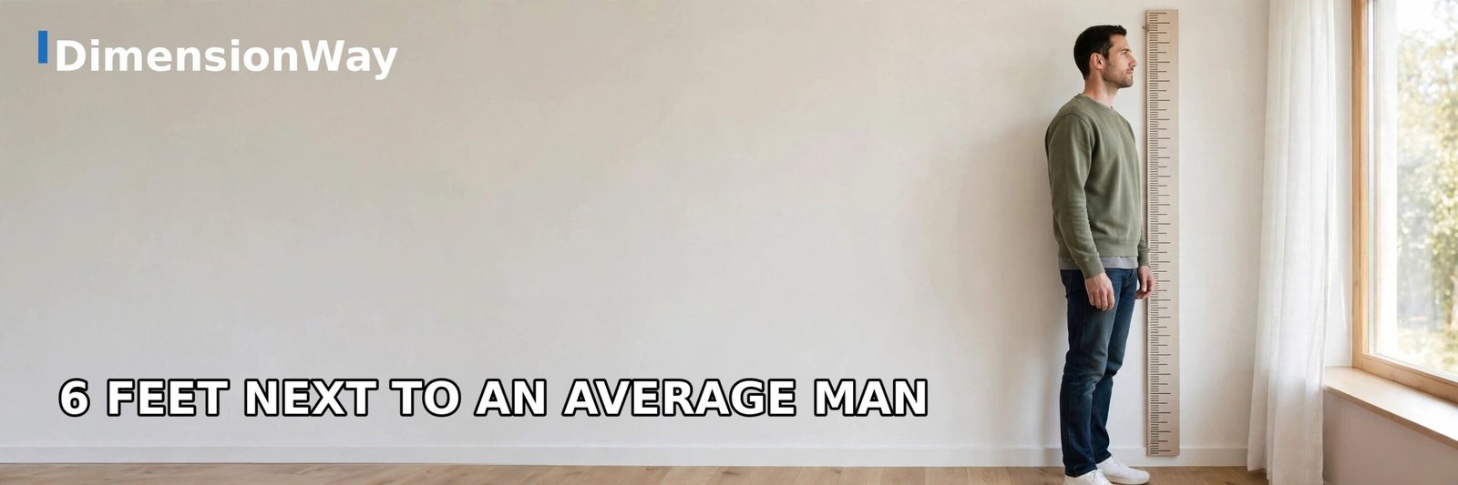 A man about 6 feet tall standing next to a height measuring wall chart.