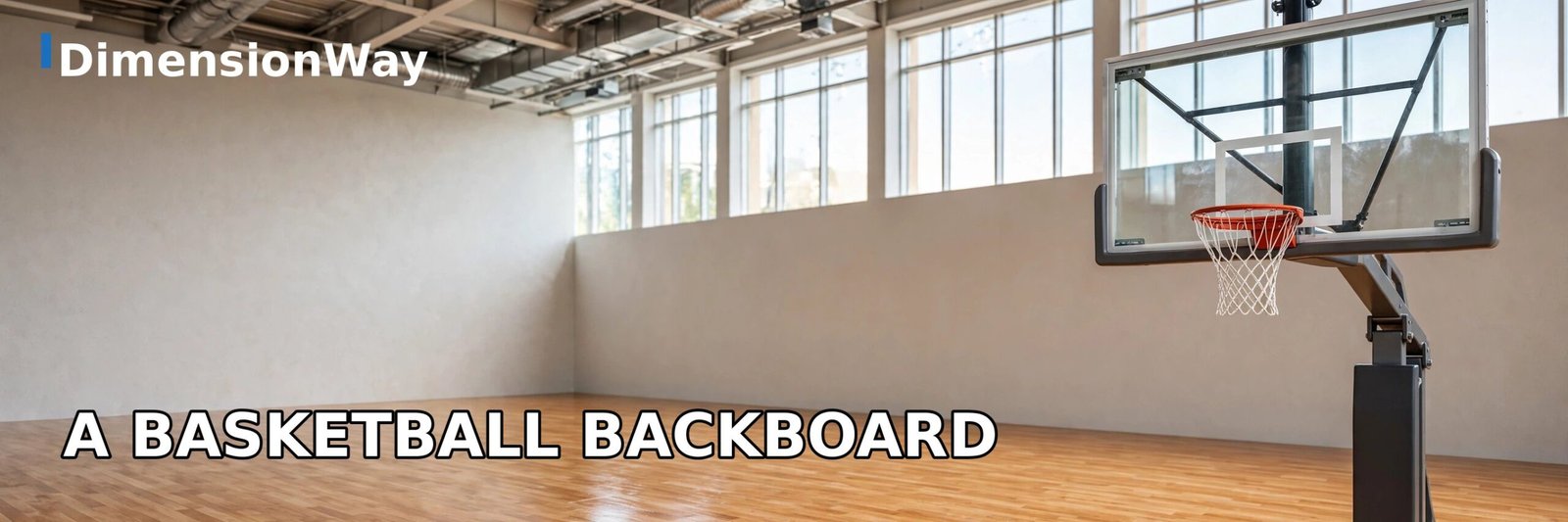 Regulation basketball backboard 72 inches wide mounted on a hoop in a bright gym.