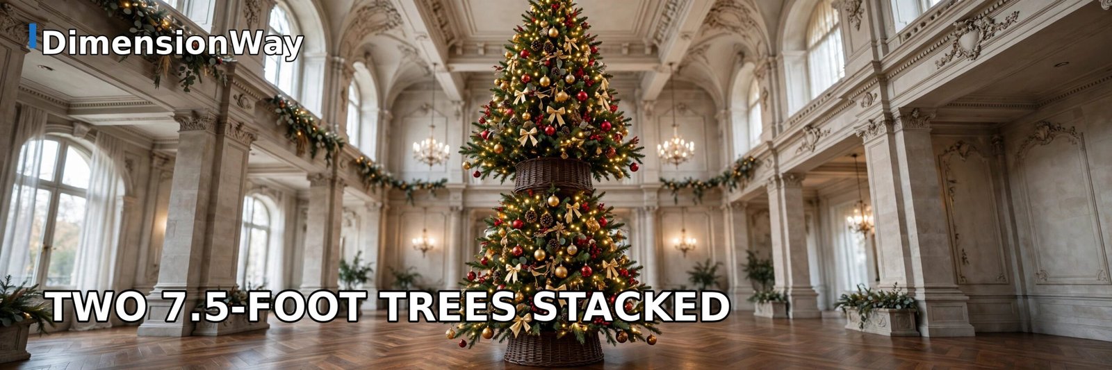 Two 7.5 foot Christmas trees stacked visually showing 15 feet of height