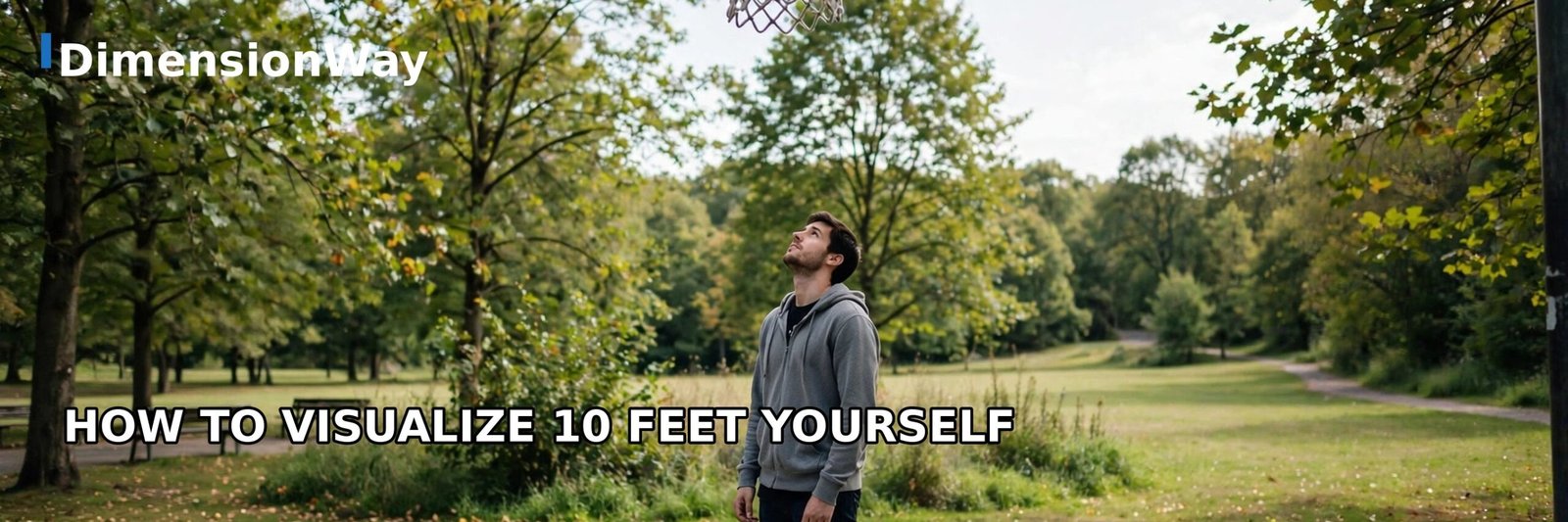 A person standing under an outdoor basketball hoop looking up at the rim.