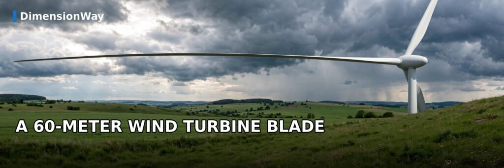 A 60-meter wind turbine blade measuring nearly 200 feet long