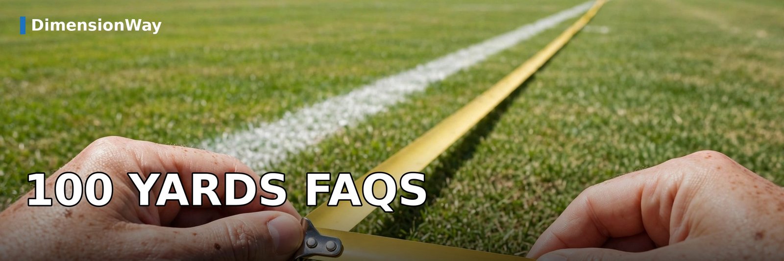 Hands holding a yellow tape measure extended along a football field sideline.