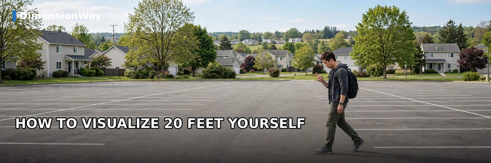 A person walking across a parking lot counting steps to visualize 20 feet.