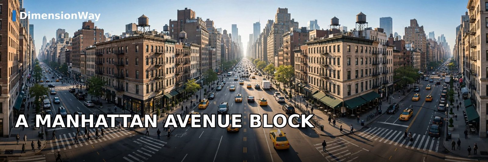 A Manhattan avenue block, the standard 264-foot city block.