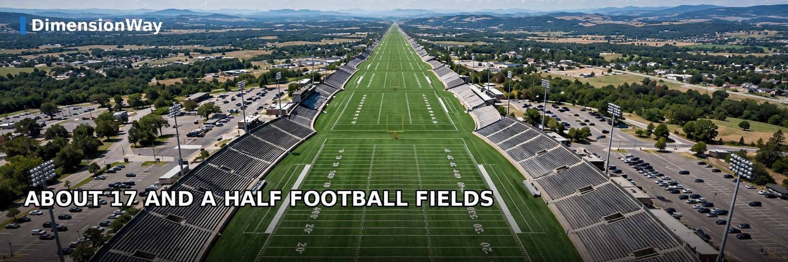 Aerial view of an American football field, about 17 and a half of which laid end to end make a mile.