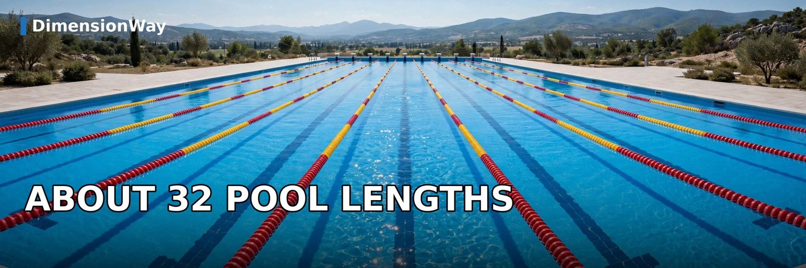 An Olympic-size swimming pool with lane ropes, 32 lengths of which equal a mile.