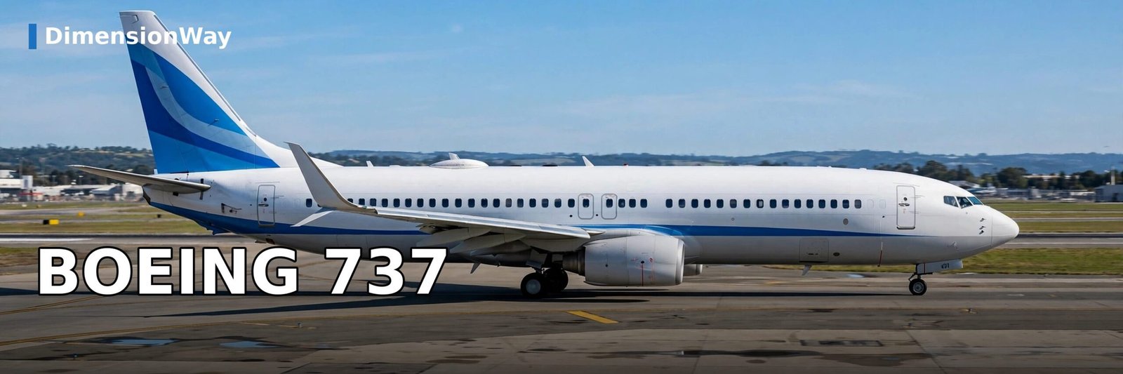 Boeing 737 airplane on the tarmac, about 110 feet long