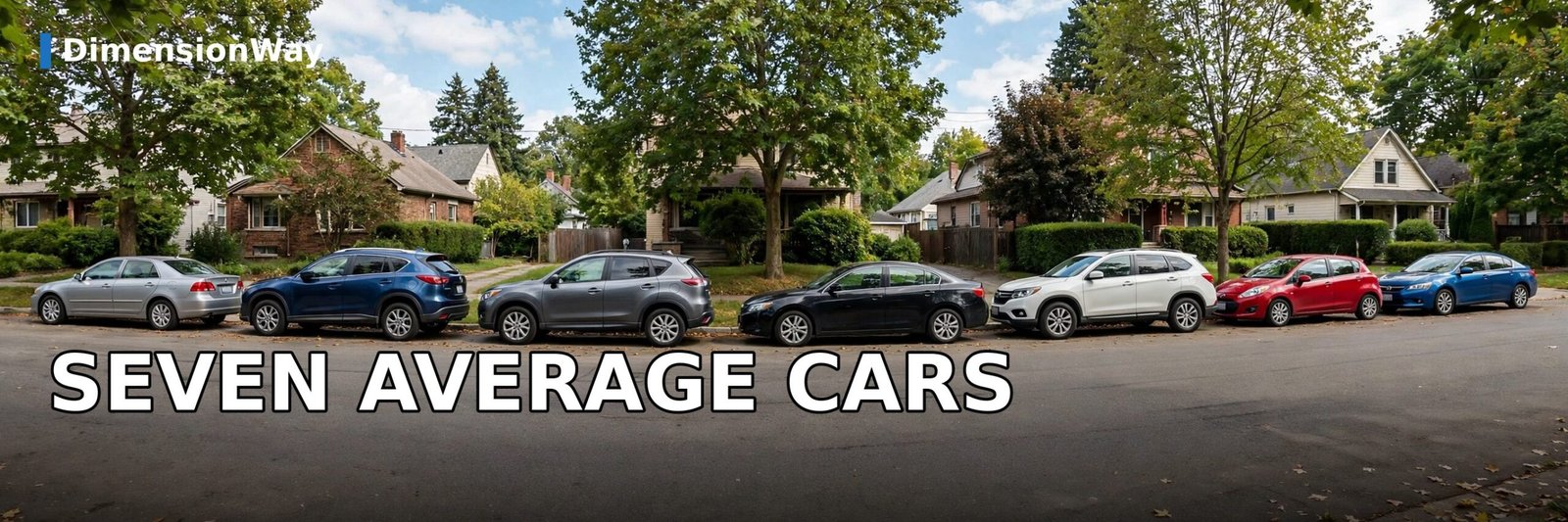 Seven cars parked bumper to bumper along a street