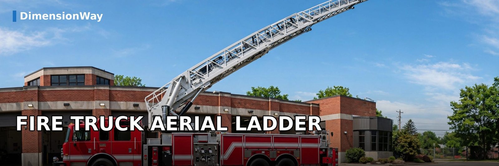 Fire truck aerial ladder extended into the sky