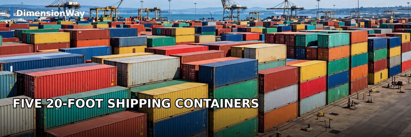 Five 20-foot shipping containers lined up, 100 feet total