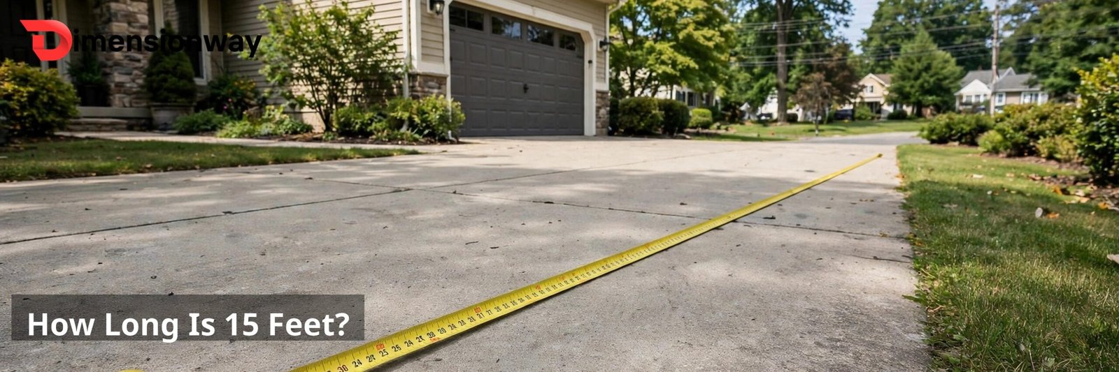 A yellow measuring tape stretched across a driveway.