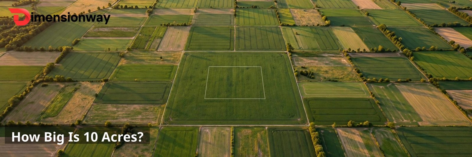 Aerial view of a 10 acre green field plot outlined against farmland.
