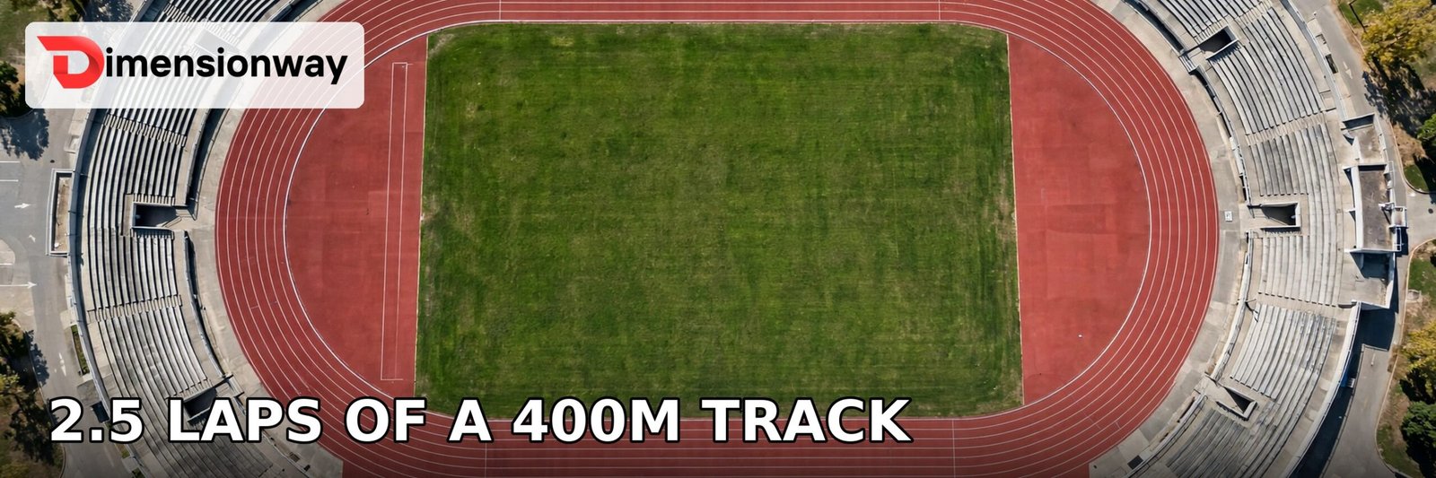Aerial view of a 400-meter running track showing the distance of two and a half laps equal to one kilometer