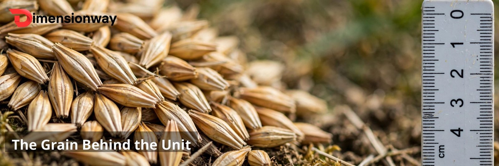 Barley grains next to a metric ruler.