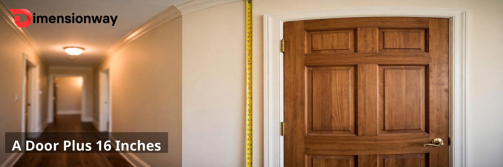A tall wooden interior door with a measuring tape running up the wall beside it.