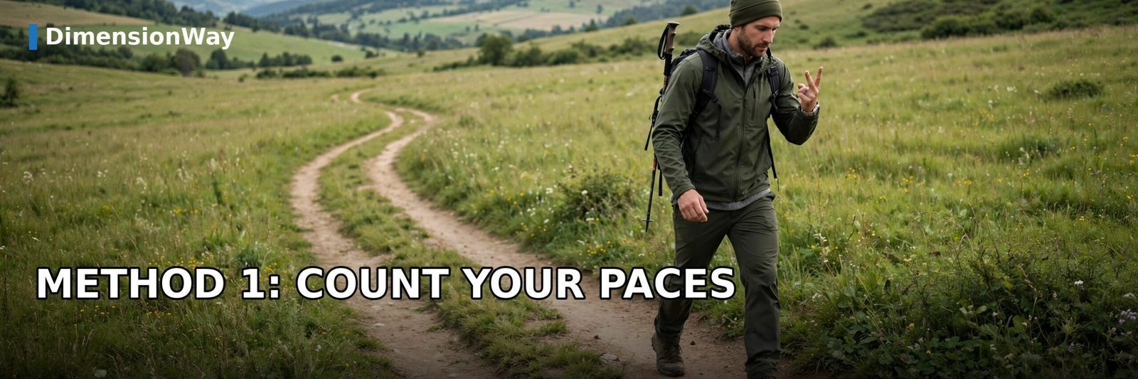 Hiker counting paces on a dirt trail to estimate distance