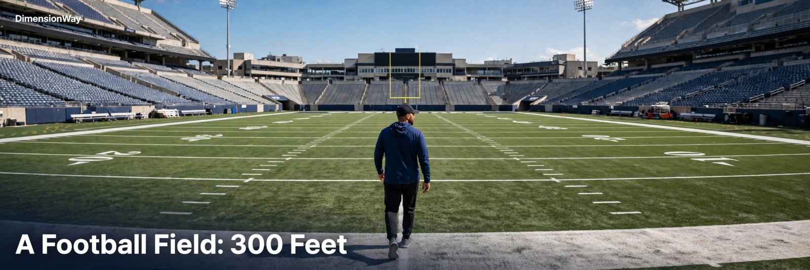 Person walking the length of an American football field from goal line to goal line.