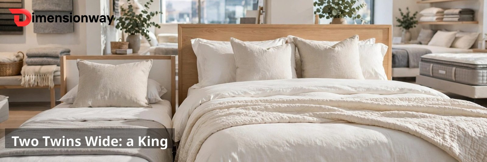 Twin bed beside a king bed showing the width difference.