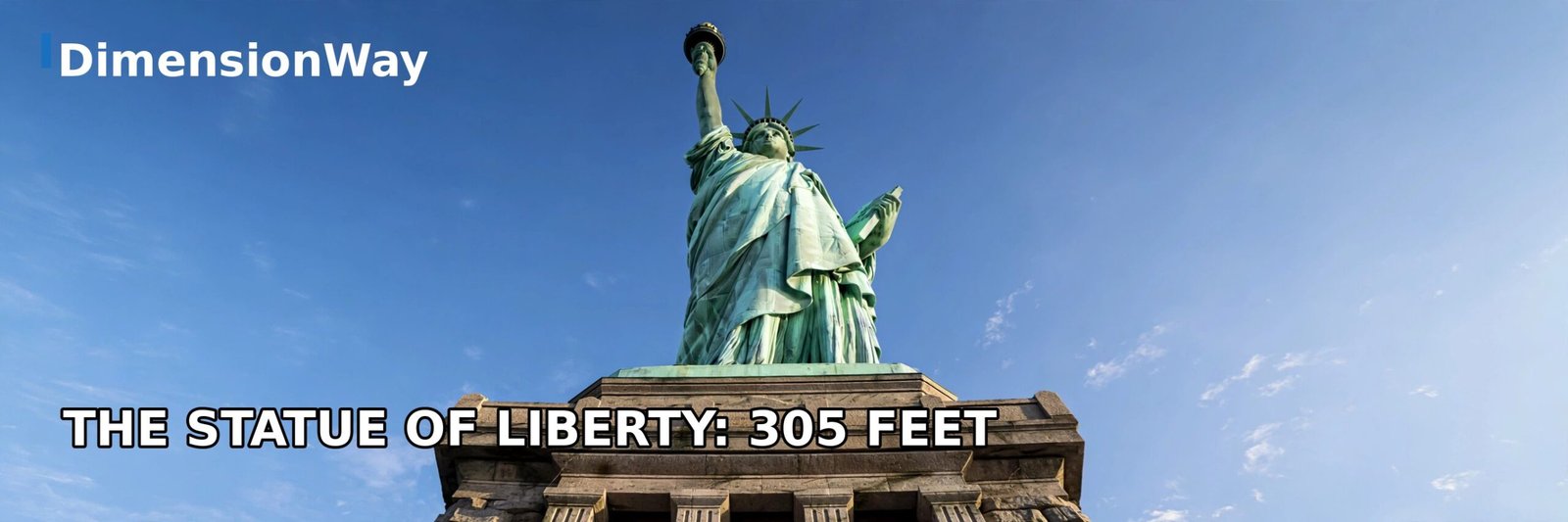 Statue of Liberty photographed from below, standing 305 feet from ground to torch.