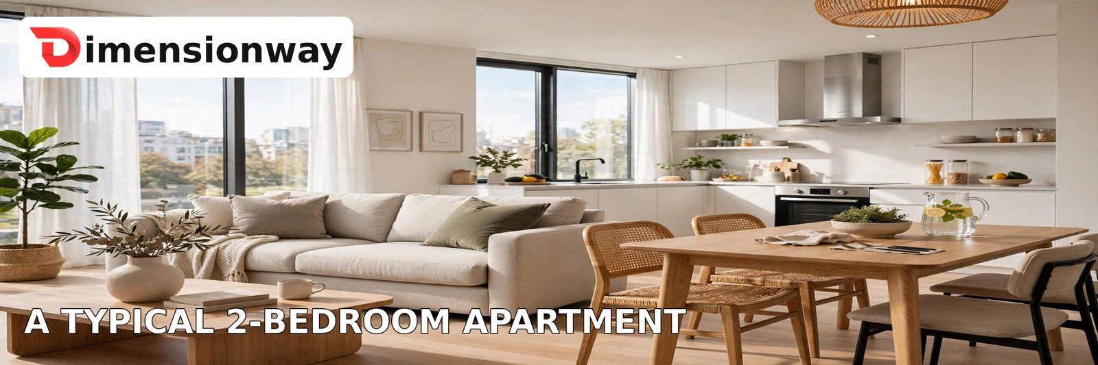 Modern two-bedroom apartment interior showing the layout of 1000 square feet