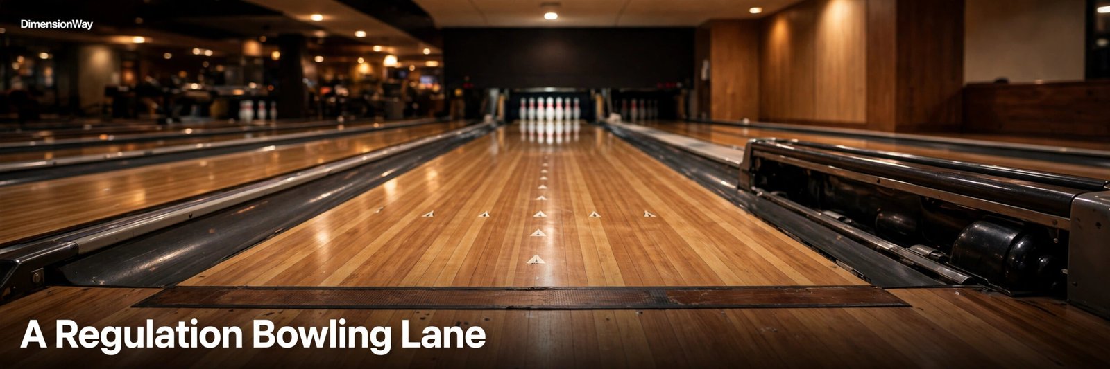 Bowling lane viewed from the foul line toward the pins, 60 feet long.