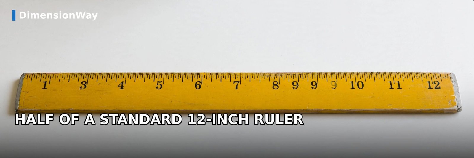 Standard 12-inch wooden school ruler on a white desk, half of which is exactly 6 inches