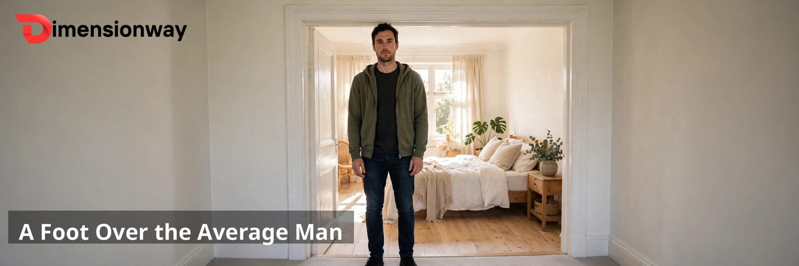 A tall man standing in a doorway, about a foot below the frame.