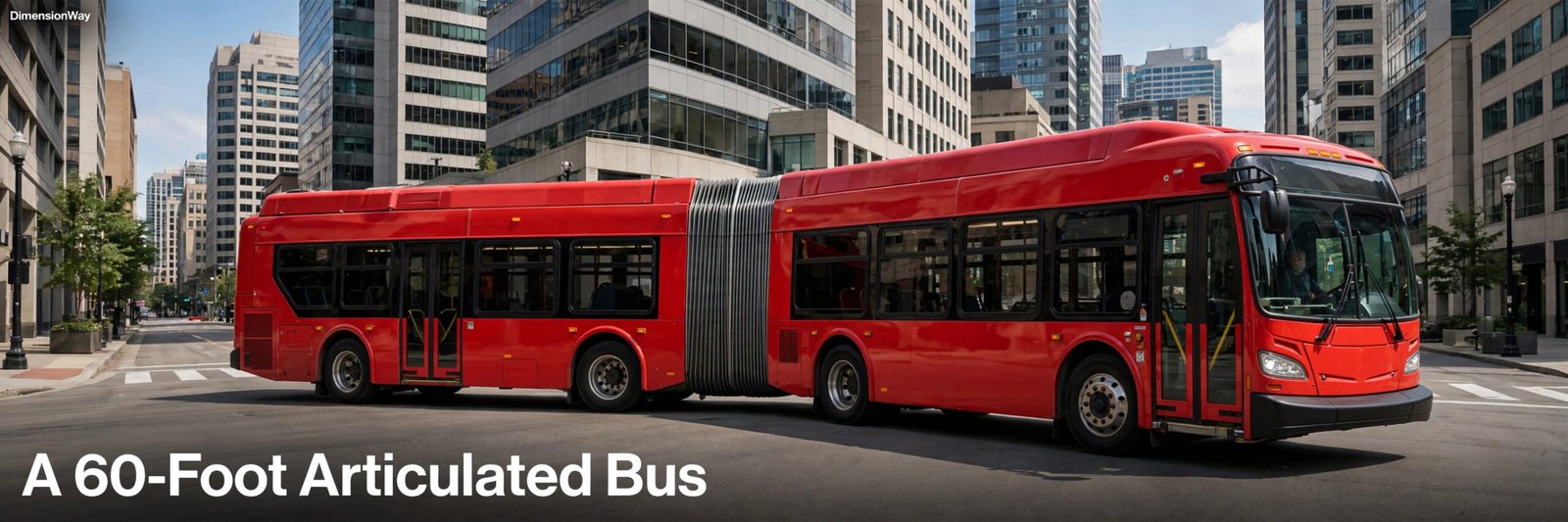 Articulated city bus with accordion joint turning a downtown corner.