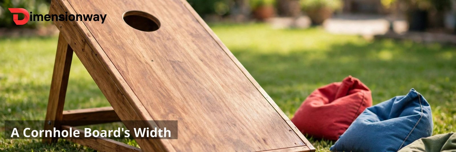 A regulation cornhole board on a lawn.