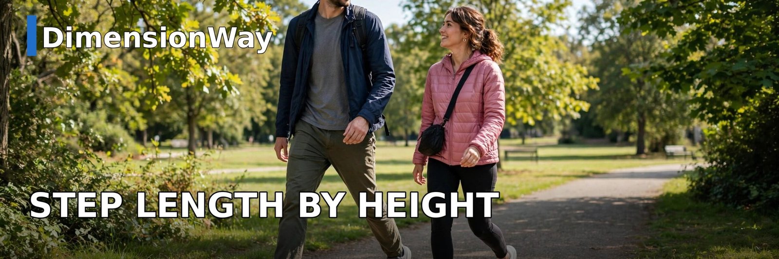 Two people of different heights walking side by side showing step length differences for 100 feet